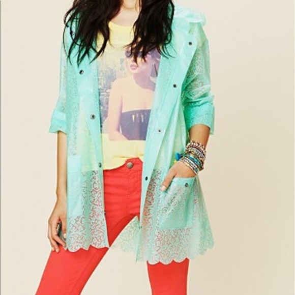 Free People Lace Printed Raincoat Green 